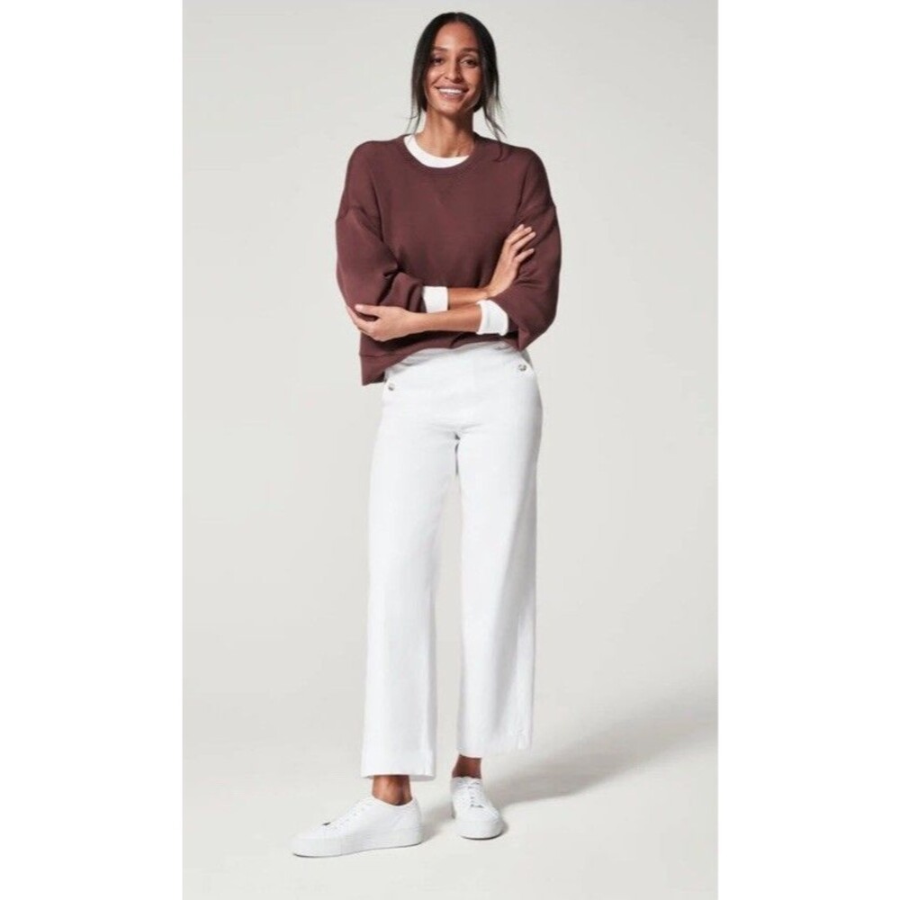 NWT SPANX Stretch Twill Cropped Wide Leg Pant Classic White 20312R Size M